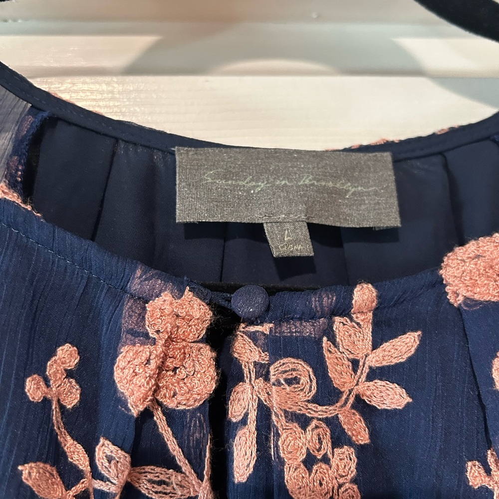 Sunday in Brooklyn Navy Blouse with Blush Pink Floral Embroidery - Picture 3 of 3
